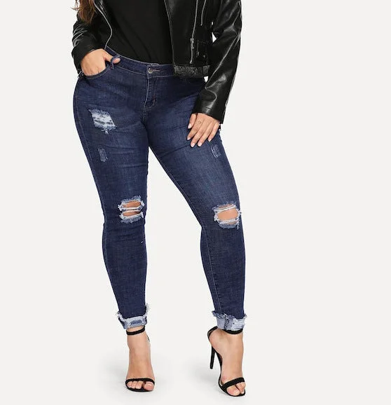Women's Shredded Jeans Classic Slim Fit Jeans