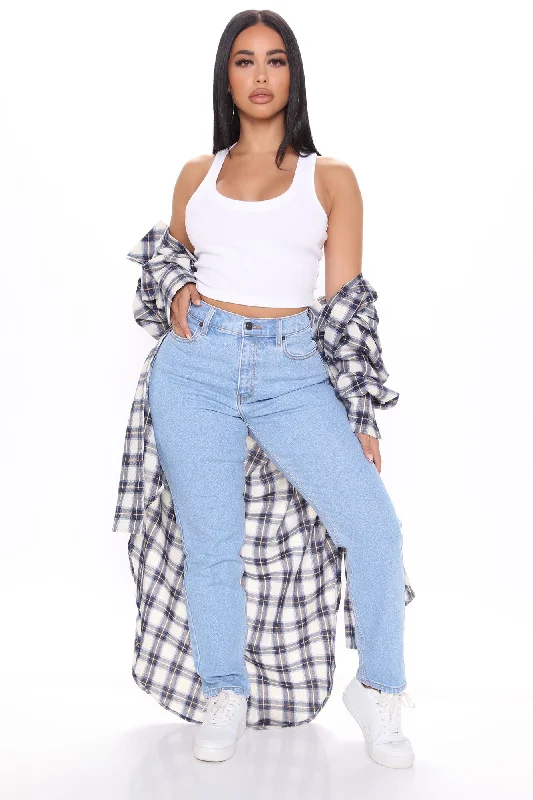 Who's Your Mama Stretch Mom Jeans - Light Blue Wash Comfortable Flare Leg Jeans