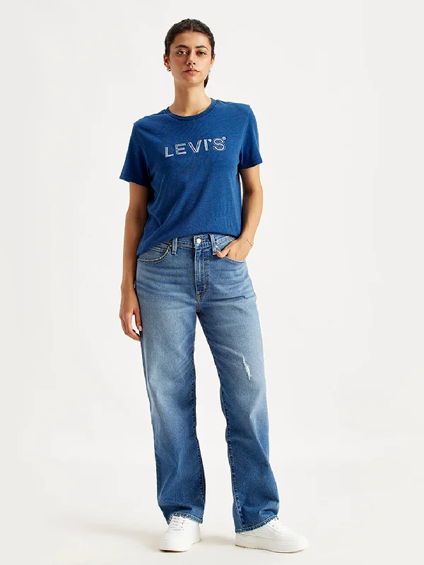Women's Mid Rise 94 Baggy Wide Leg Blue Jeans Casual High-Waisted Bootcut Jeans