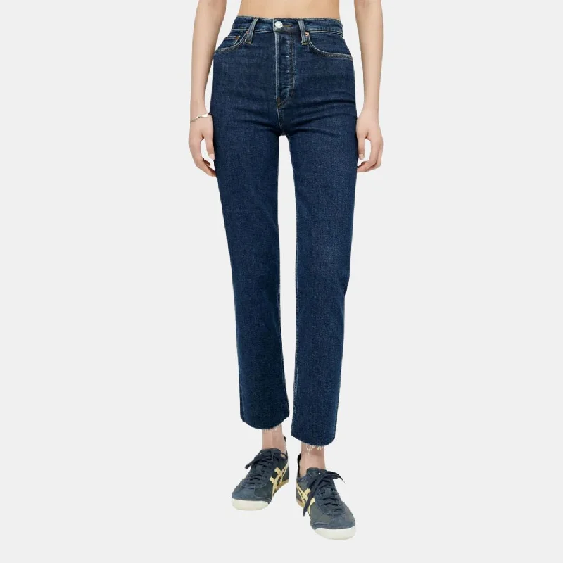 70s Stove Pipe Jeans (Dark Rinse) Casual Loose Fit Jeans