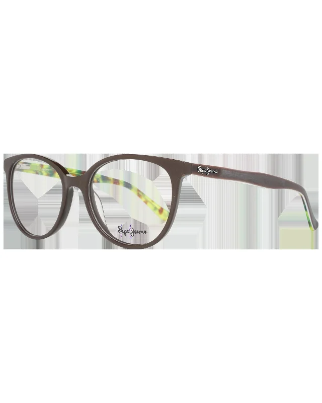 Pepe Jeans PJ8012 Round Eyeglasses Frames Brown Trendy Patchwork Denim Jeans