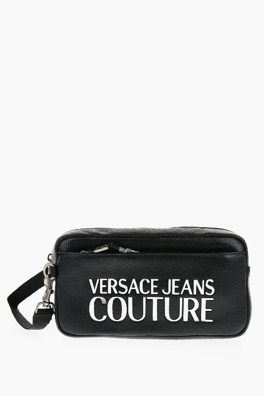 Versace JEANS COUTURE Faux Leather Necessaire with Silver-Tone Logo Unica One size Chic Rip-Detail High-Waist Jeans