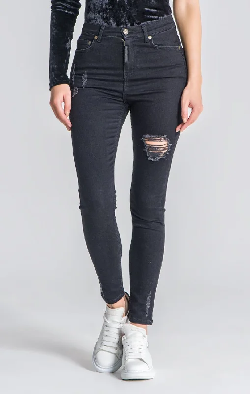 Black Core Ripped Jeans Casual Light Wash Jeans