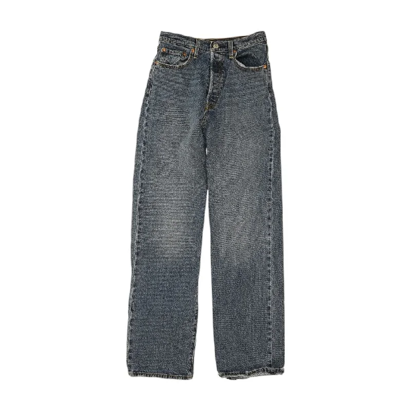 Blue Solid High Rise Straight Leg Jeans Classic Slim Fit Jeans