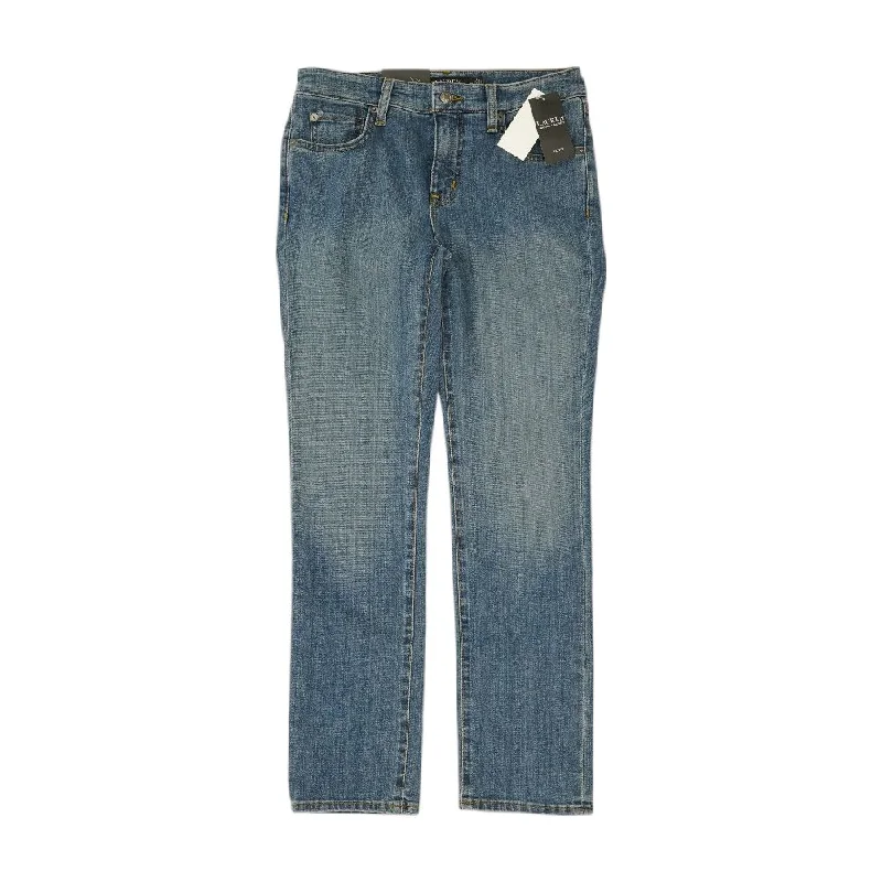 Blue Solid Low Rise Straight Leg Jeans Fashionable Straight Fit Denim