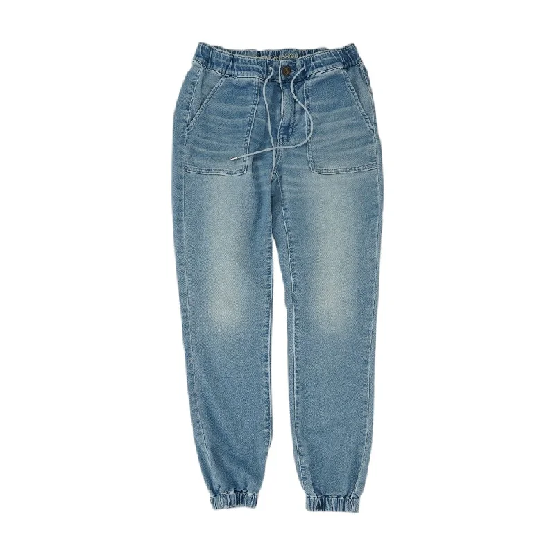 Blue Solid Mid Rise Regular Jeans Fashionable Frayed Hem Denim