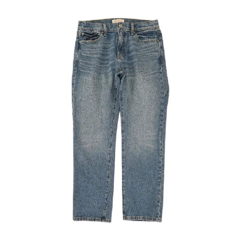 Blue Solid Mid Rise Relaxed Jeans Casual Straight-Leg Jeans