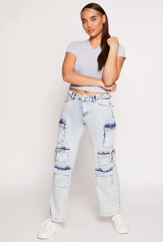 VIP Whiskered Straight Leg Cargo Jeans Trendy Flared Leg Jeans