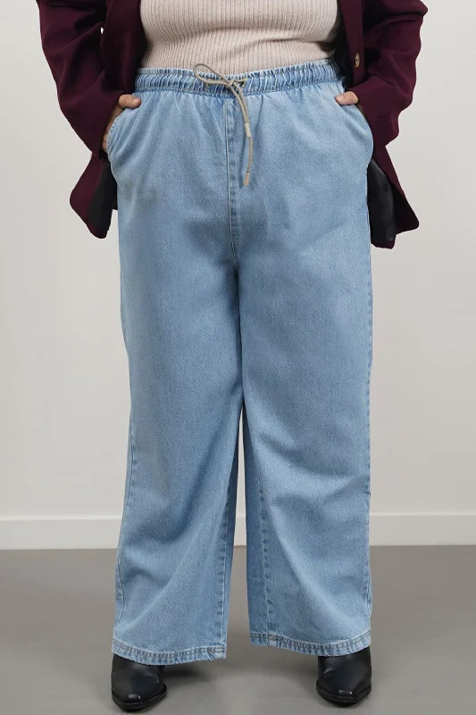 CURVE STRETCHY WAIST WIDE JEANS Fashionable Raw Hem Bootcut Jeans