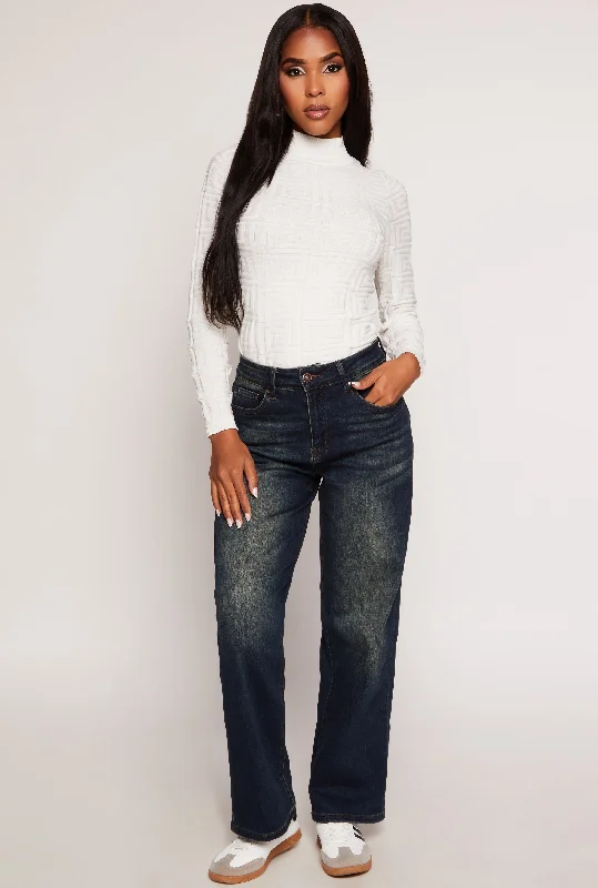 WAX Vintage Wash Wide Leg Jeans Comfortable Zip-Fly Denim Jeans