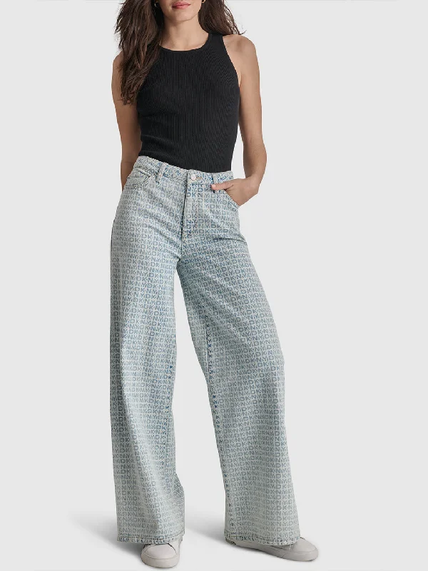 Dkny Women Blue Printed Slim Straight Fit Low-Rise Jeans Casual Bootcut Ripped Jeans