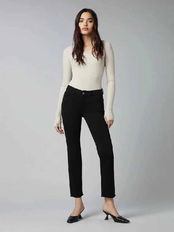 DL1961 Mara Straight Ankle Jeans Black Peached Raw Casual Bootcut Ripped Jeans
