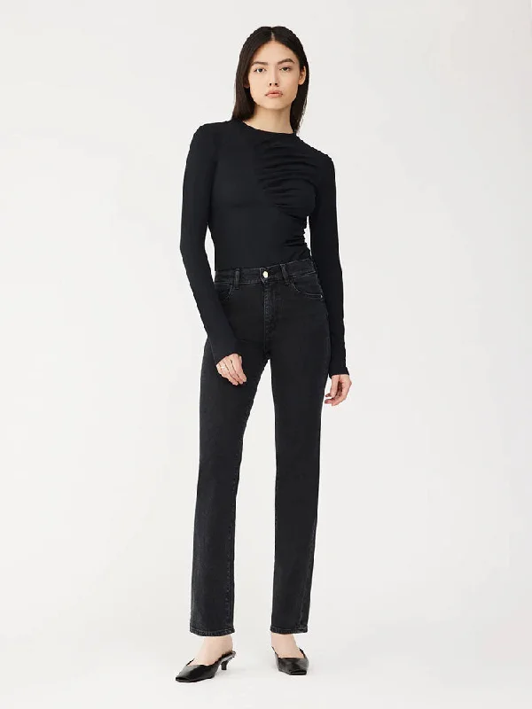 DL1961 Patti Straight Tall Jeans Nightshade Trendy Paperbag Waist Jeans