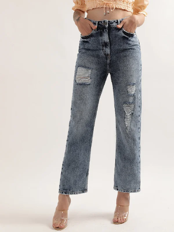 Elle Women Mid Blue Solid Regular Fit Jeans Classic Blue Denim Jeans