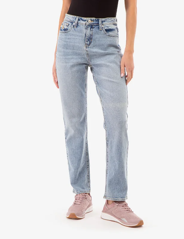 HIGH RISE VINTAGE STRAIGHT JEANS Fashionable Raw Hem Bootcut Jeans