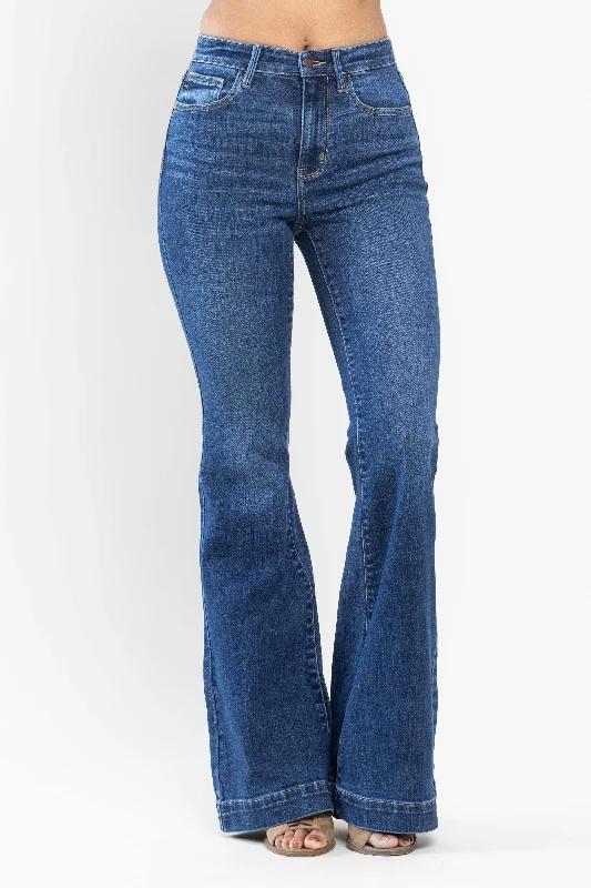 Judy Blue High Waist Wide Flare Hem Stretch Jeans Casual Women's Fashionable White Denim Jeans