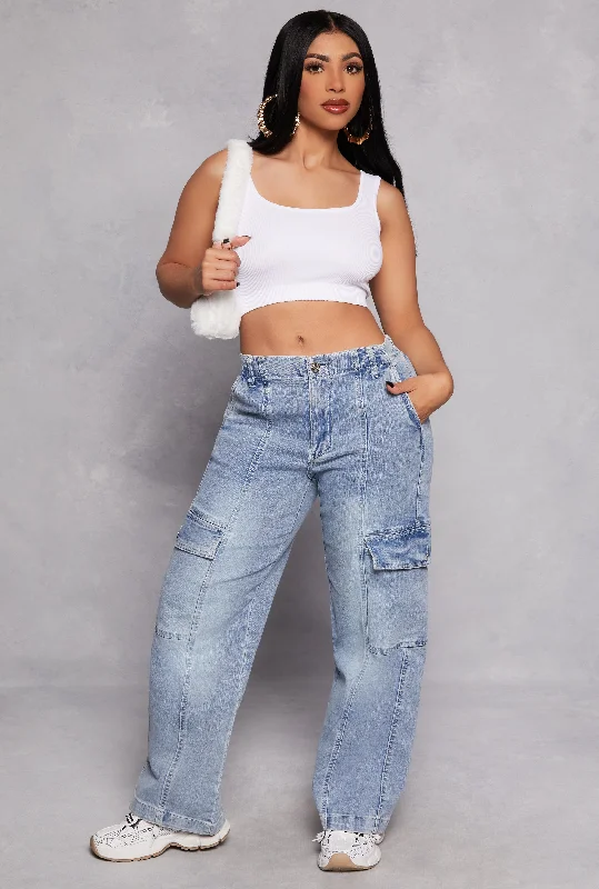 Almost Famous Wide Leg Cargo Jeans Trendy Classic Fit Jeans