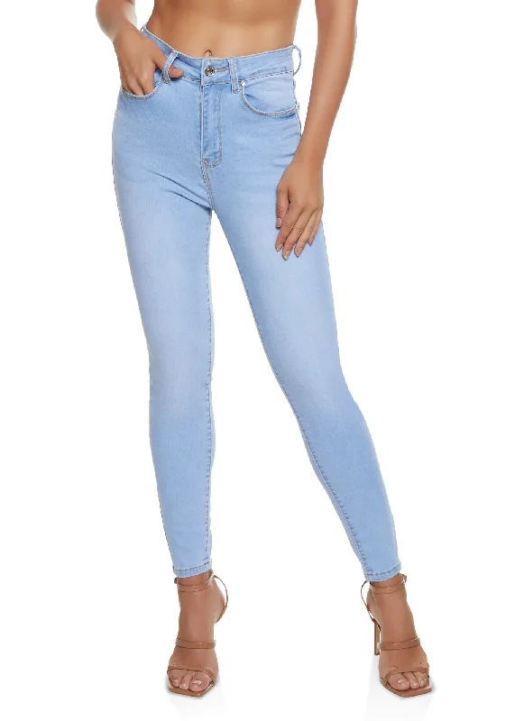 WAX Basic Skinny Jeans Trendy Button-Up High-Waist Jeans