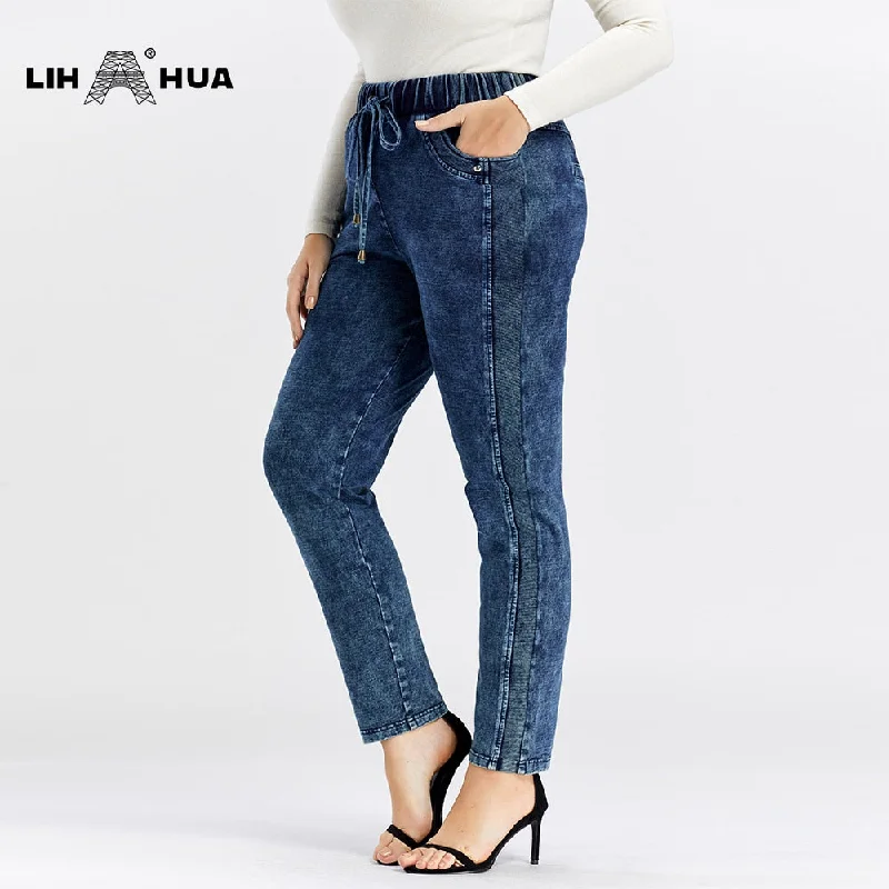 LIH HUA Women's Plus Size Casual Jeans  high flexibility Cozy Stretch High-Waist Jeans