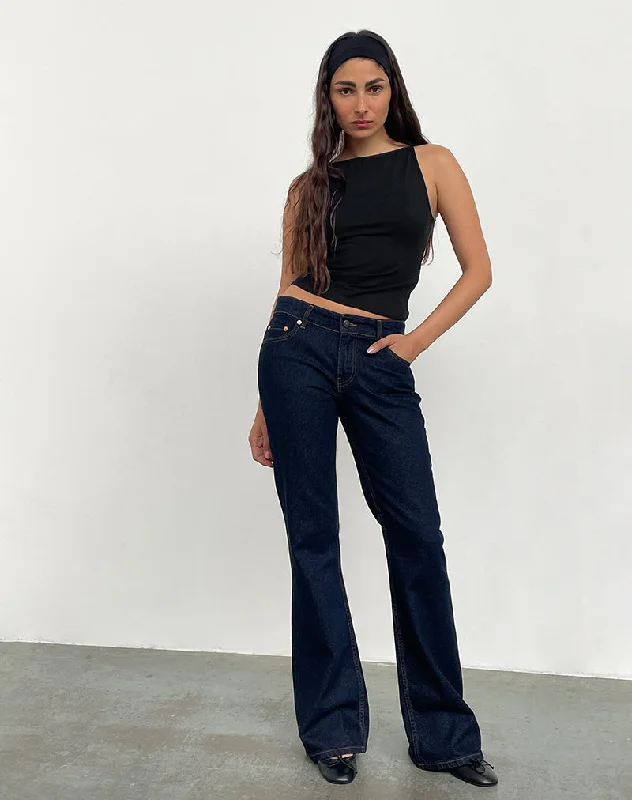 Rigid Low Rise Flare Jeans In Indigo Fashionable Vintage Wash Jeans
