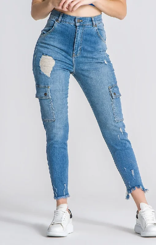 Medium Blue Core Cargo Jeans Comfortable Stretch Denim Jeans