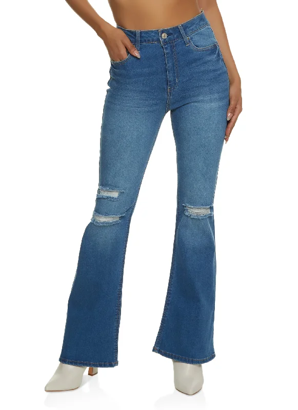 WAX Whiskered Flare Jeans Comfortable Mid-Rise Jeans