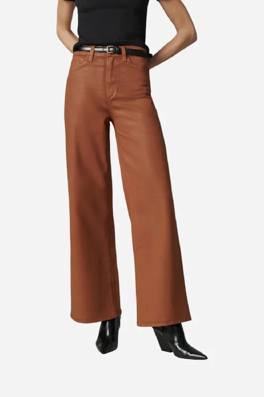 Joe's Jeans The Mia Petite Coated Wide Leg in Leather Brown Chic Cropped Jeans