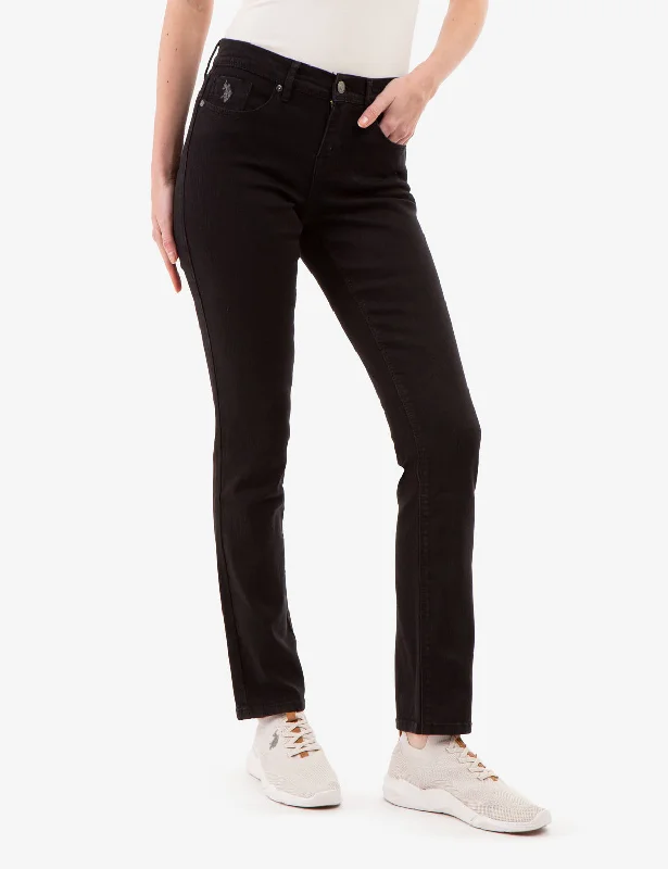 MID RISE SLIM STRAIGHT JEANS Comfortable Ankle Jeans