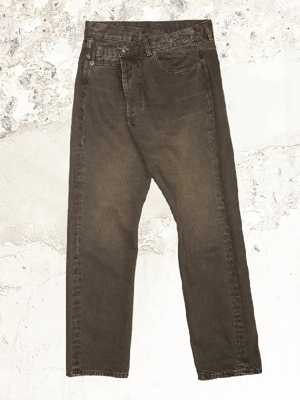 R13 CROSSOVER ASYMMETRIC DENIM JEANS Stylish High-Rise Mom Jeans