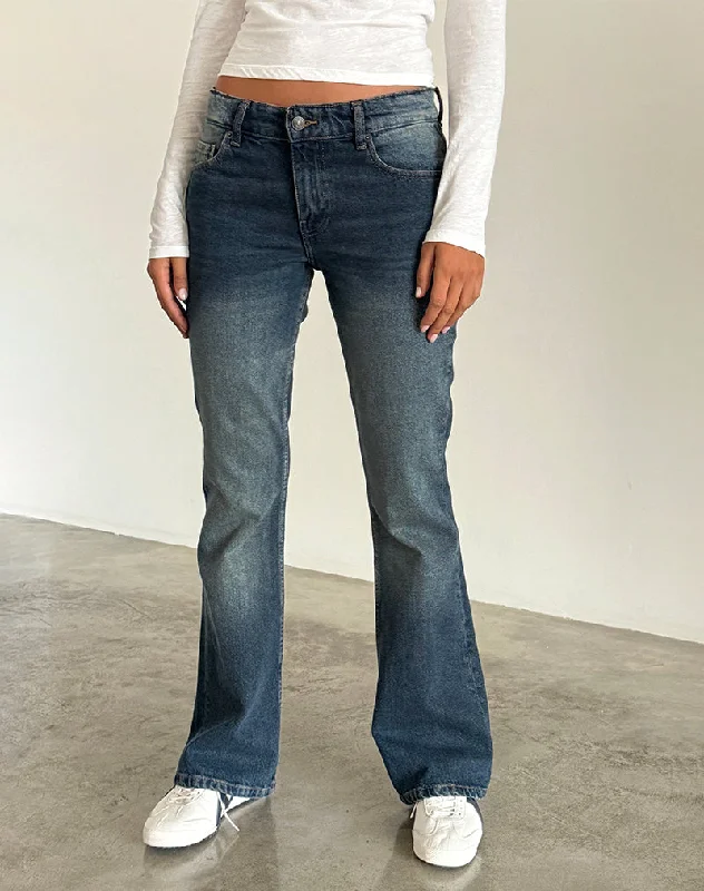 Rigid Low Rise Flare Jeans in Dark Vintage Trendy Vintage Denim Jeans
