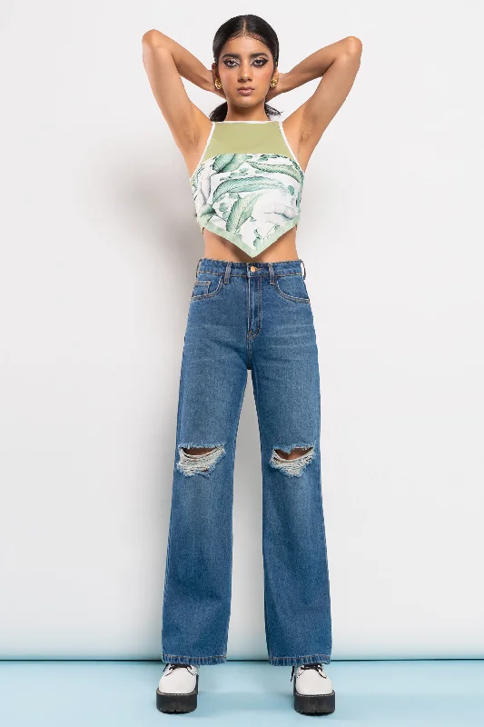 Ripped Wide Leg Jeans Elegant Skinny Leg Jeans
