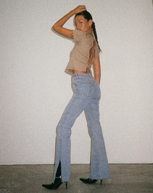 Split Bootleg Jeans in Light Wash Fashionable Straight Cut Jeans