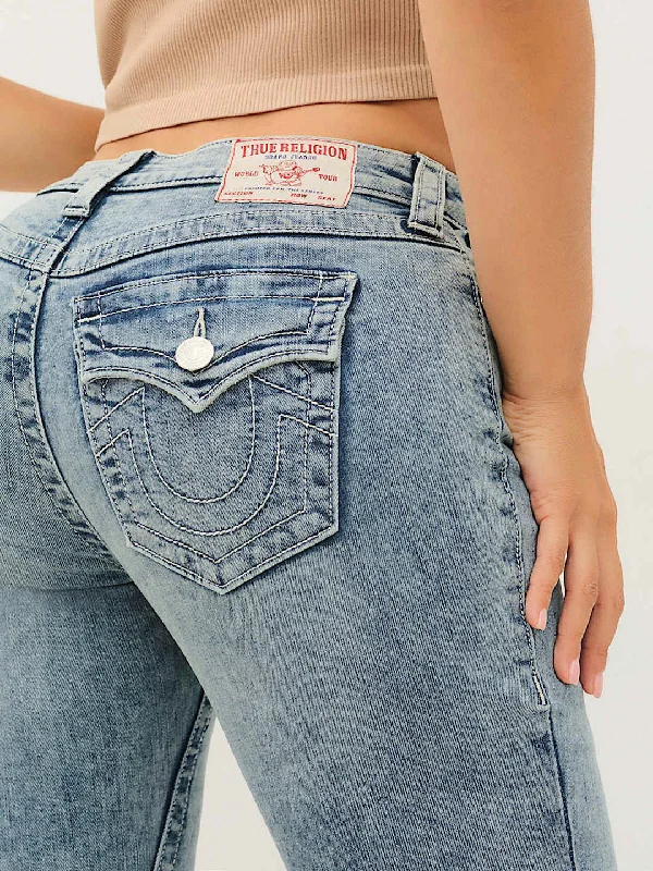 True Religion Women Blue Washed Flare Fit Mid-Rise Jeans Stylish High-Waisted Denim