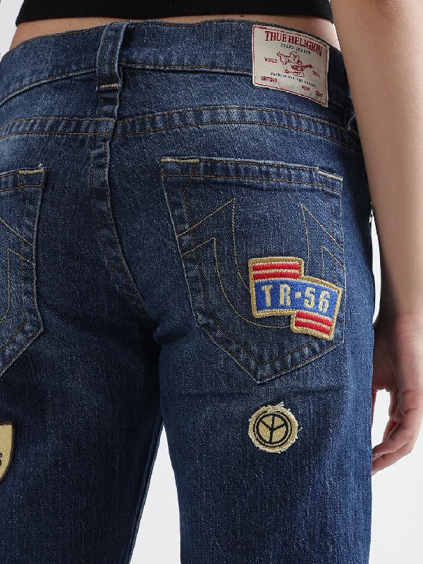 True Religion Womens SN Ricky Relax Straight Fit Blue Mid Rise Jeans Elegant Skinny Leg Jeans