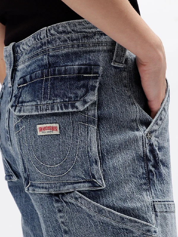 True Religion Womens SN Jessie Flare Fit Blue Mid Rise Jeans Fashionable Vintage Wash Jeans