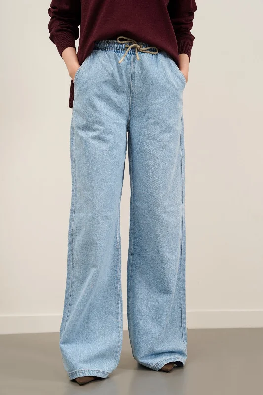 STRETCHY WAIST WIDE JEANS Casual Straight-Leg Jeans