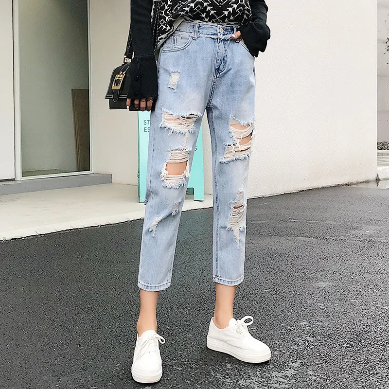 Women Blue Loose Vintage Jeans Cozy Stretch High-Waist Jeans