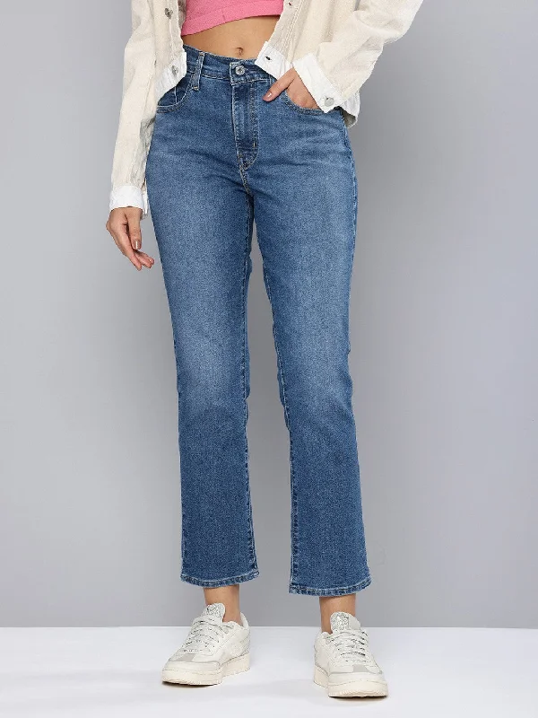 Women's High Rise 724 Slim Straight Fit Indigo Jeans Cozy Tencel Blend Denim Jeans