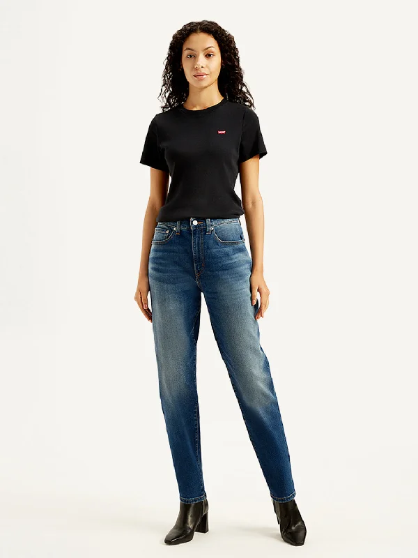 Women's High Rise Straight Fit Blue Jeans Elegant Dark-Wash Bootcut Jeans