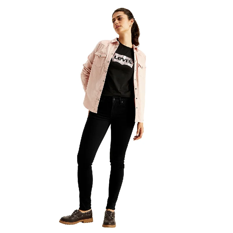 Women's Mid Rise 711 Skinny Black Jeans Trendy Layered Pocket Jeans