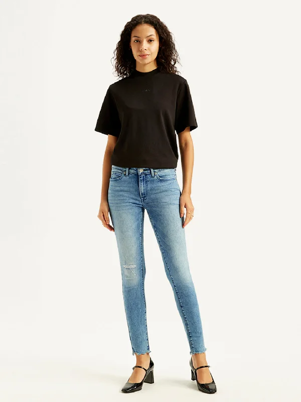 Women's Mid Rise 711 Skinny Blue Jeans Classic Button Fly Jeans