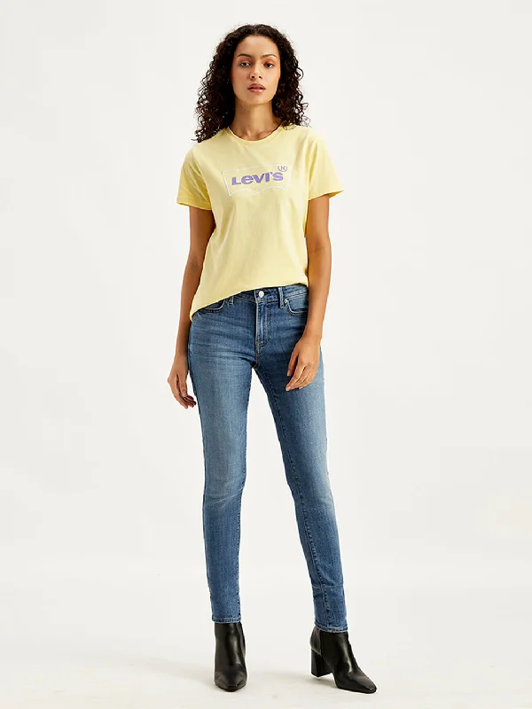 Women's Mid Rise 711 Skinny Blue Jeans Trendy Pleated Waist Jeans
