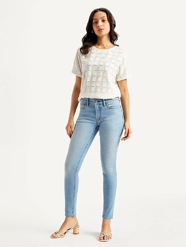 Women's Mid Rise 711 Skinny Light Blue Jeans Stylish Paperbag Waist Denim