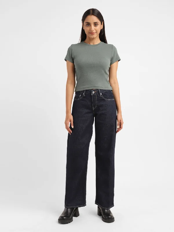 Women's Mid Rise 94 Baggy Wide Leg Jeans Classic Blue Denim Jeans