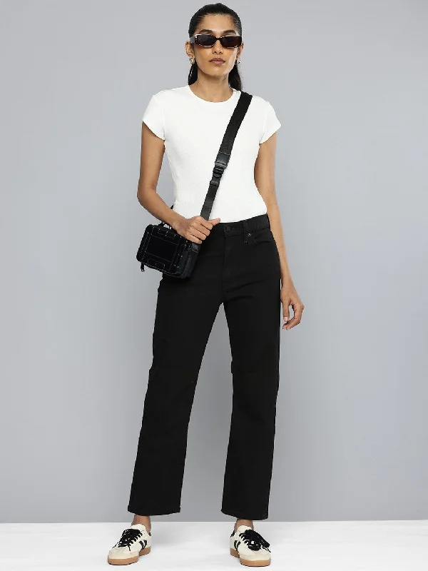 Women's Mid Rise Wedgie Straight Fit Jeans Stylish Tapered Fit Jeans